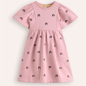 Mini Boden Pink Dog Print Sweatshirt Dress Girls 8-9Y Embroidered Casual